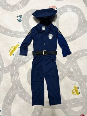 Kids Navy Blue Police Officer Costume with Hat and Belt 2T-4T